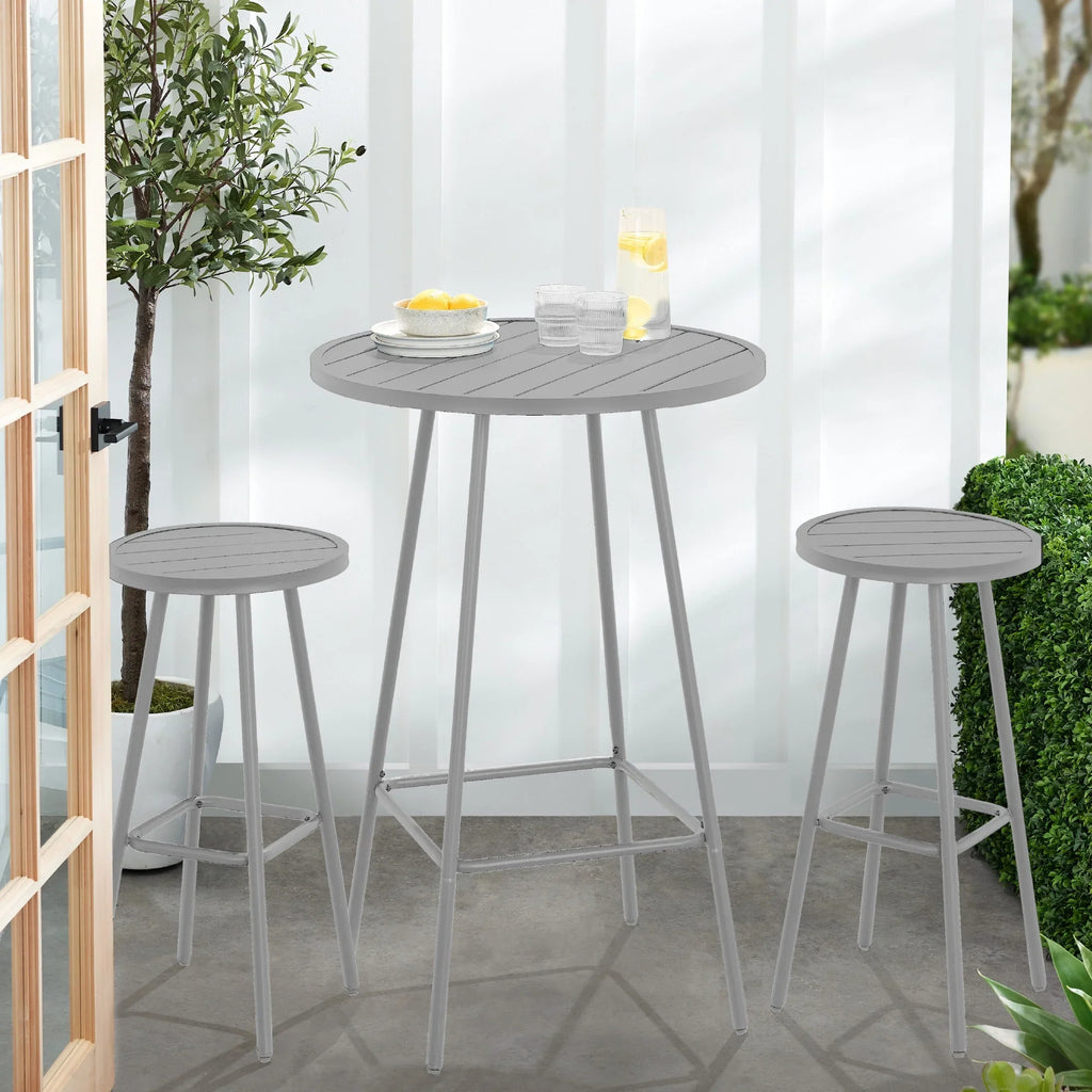 Best Choice Products 3-Piece Steel Patio Bar Height Round Bistro Set w/ Backless Stools, Slatted Design - Black