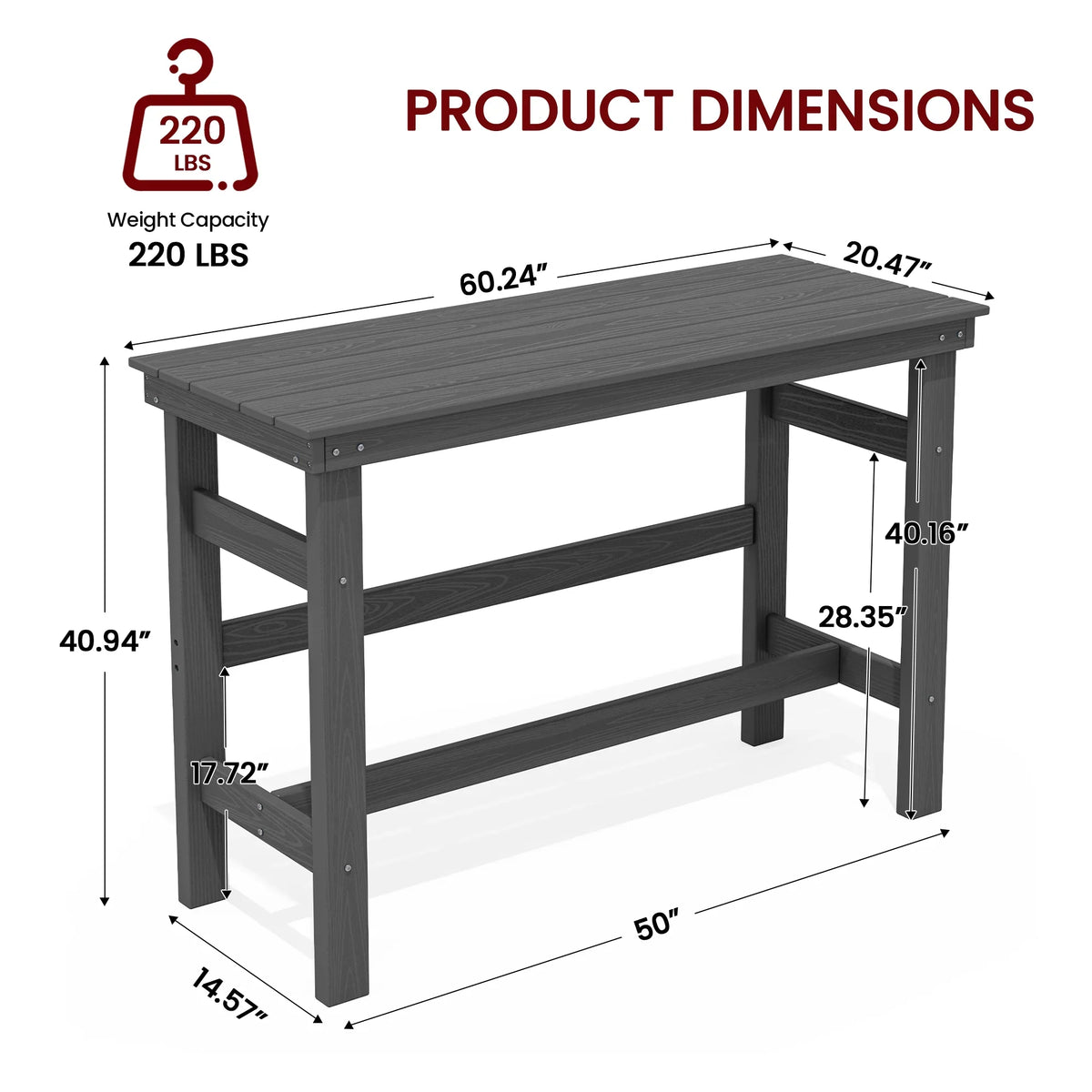SERWALL 41" Outdoor Bar Table, HDPE All Weather Adirondack Outdoor Bar Height Table, Navy