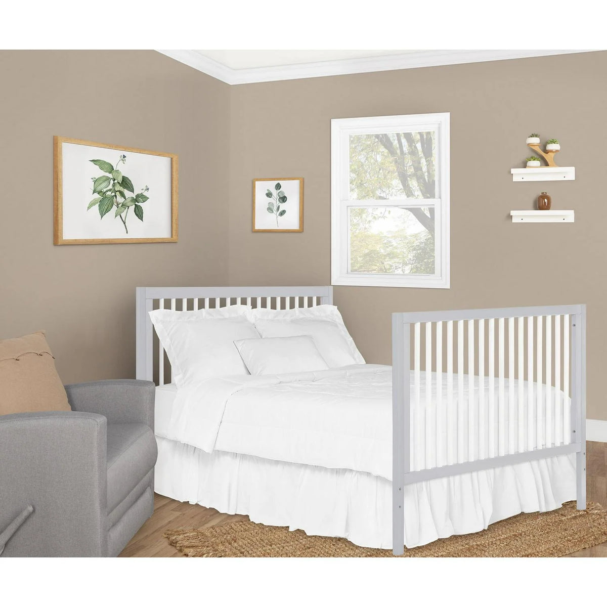 Dream On Me Carter 5-in-1 Full Size Convertible Crib. Grey and White