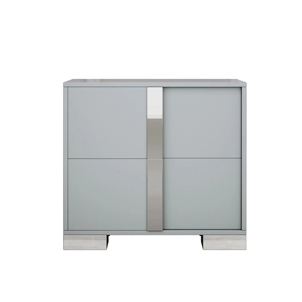 Elegant Nightstand with Metal Handle, Mirrored Bedside Table with 2 Drawers for Bedroom, Living Room, End Sofa Side Table for Living Room, Office, White