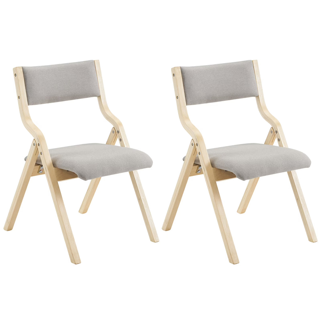 Ktaxon Folding Chairs Rubber Wood Frame Foldable Event Chairs Padded Diner Chairs for Office and Party Reading Dining Set of 2 Light Gray