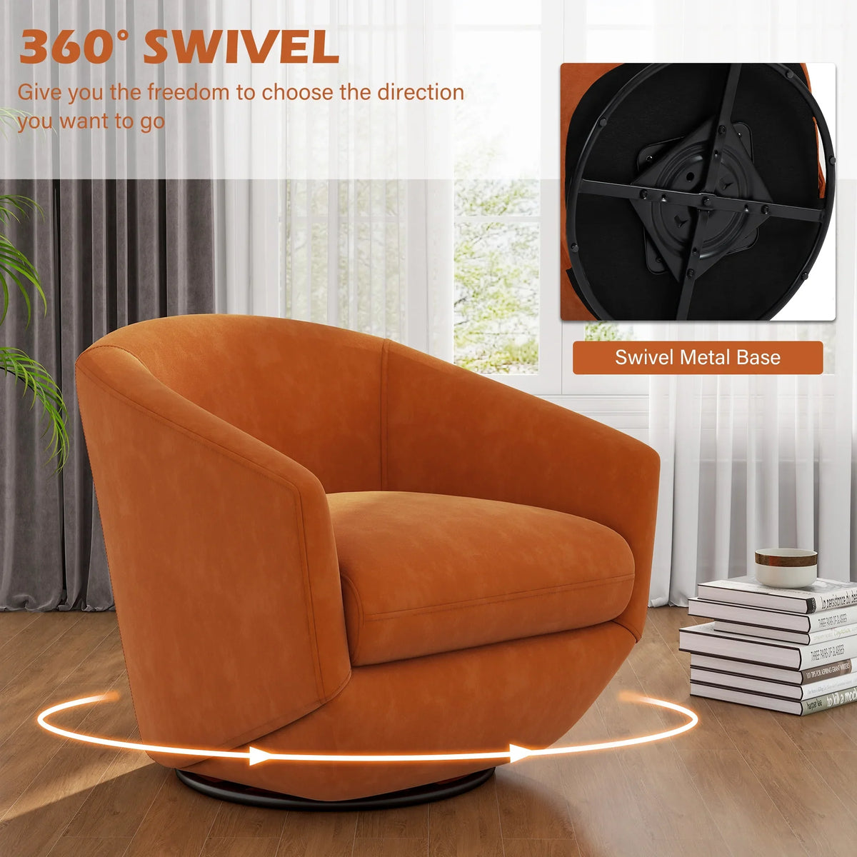 DREAMSIDEA Faux Leather Swivel Accent Chair Sets of 2 360" Swivel Barrel Chair,Swivel Club Sofa for Living Room, Bedroom, Office,Brown