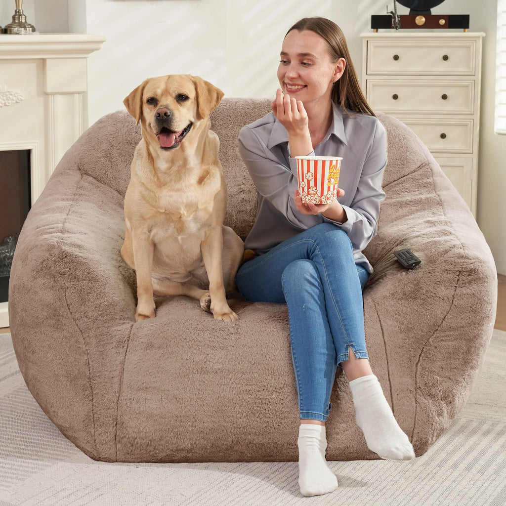 HOMGUAVA Giant Bean Bag Chair for Adults & Kids, Oversized Lounger Couch Large Lazy Chair w/ Stuffed Memory Foam & Wide Armrests, Light Gray