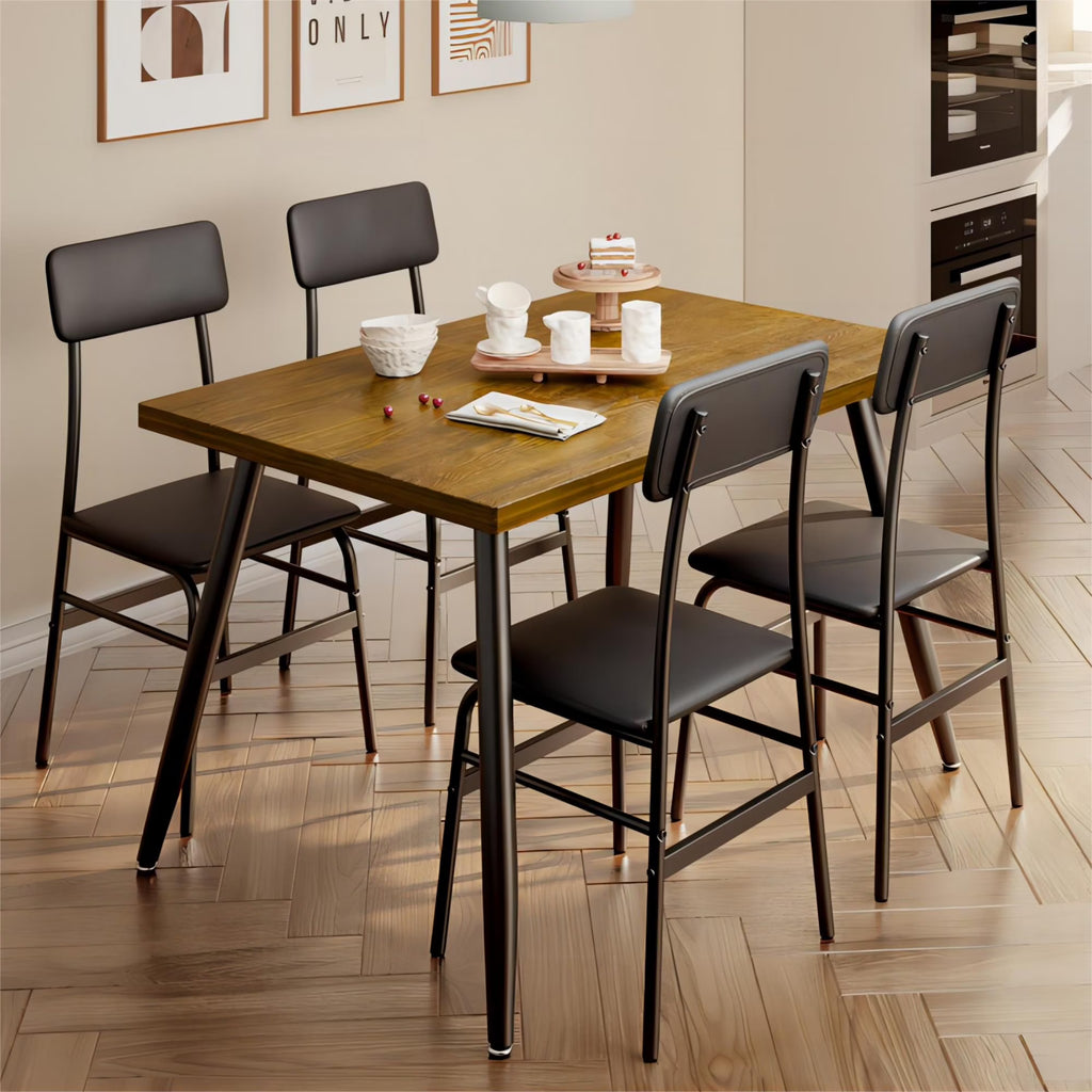 Dining Table Set for 4, Lofka 5 Piecs Kitchen Table and Chairs Set for Dining Room & Kitchen, Black