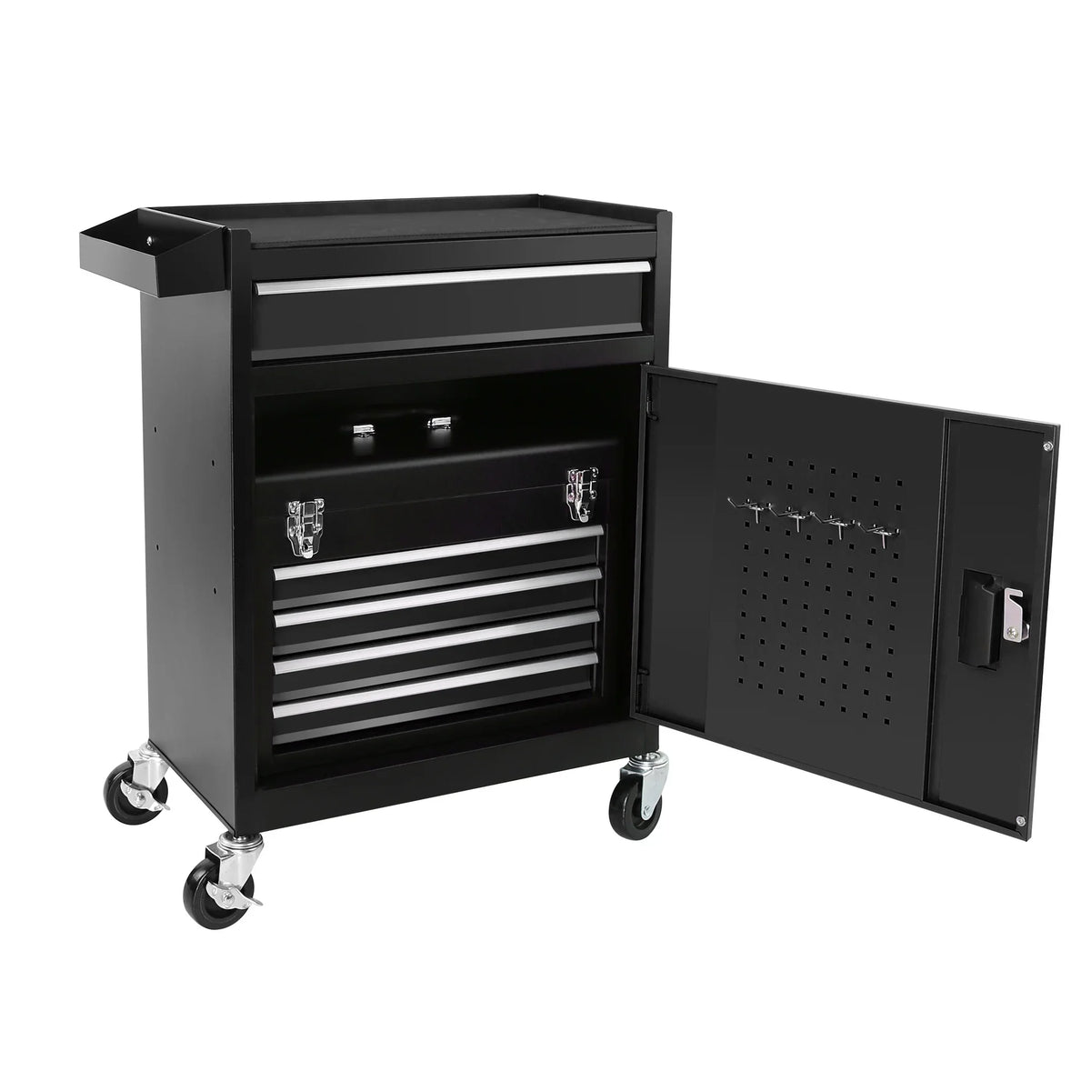 5-Drawer Rolling Tool Box, 2-IN-1 Hidden Multifunctional Tool Chest, Blue Tool Box on Wheels Storage Tool Organizer Cart, Hooks, Classification Box, Liner