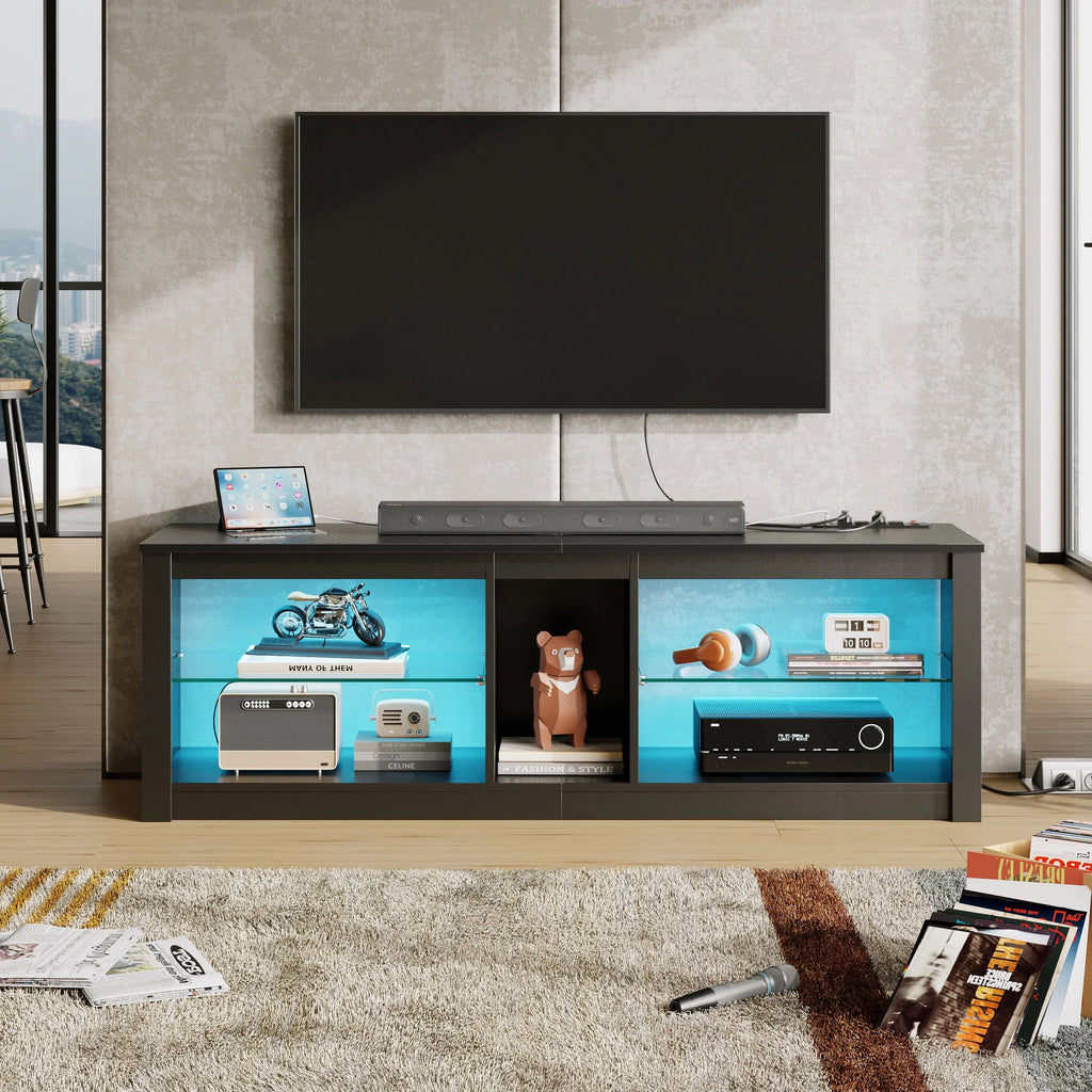 Bestier Entertainment Center with LED Lights TV Stand Media Console Table for TVs up to 60" in Light Grey