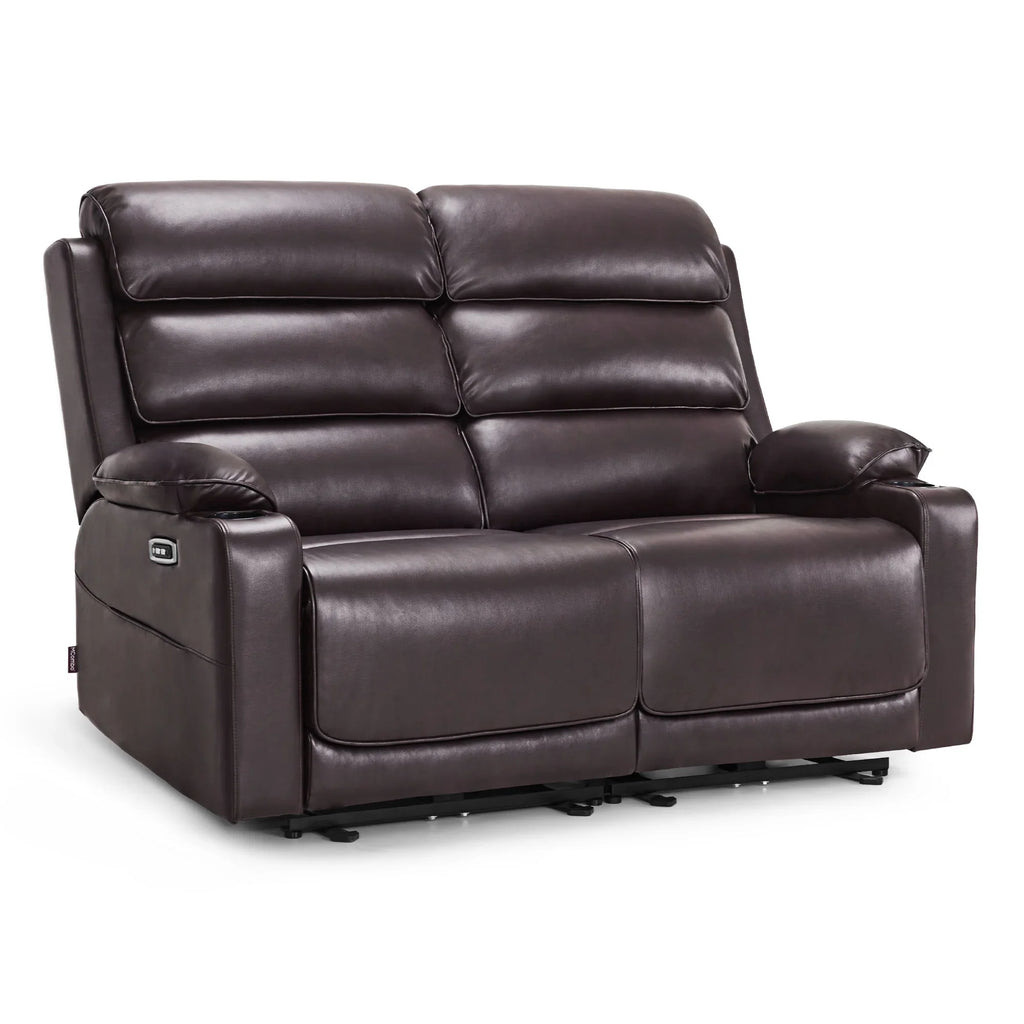 MCombo 63.4" Power Loveseat Recliner Sofa with Adjustable Headrest, Heat and Massage for Living Room, Faux Leather(Light Grey)