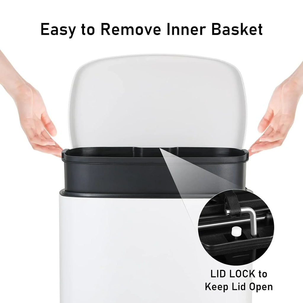 LAZY BUDDY 13.2 Gallon Stainless Steel Kitchen Trash Can with 1.3 Gallon Mini Trash Can, Rectangular Step Garbage Can with Lid