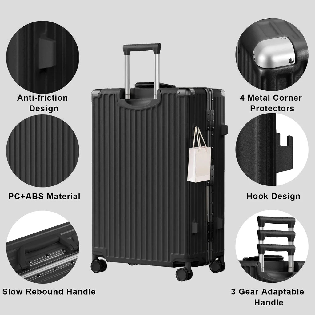 Luggage Aluminium Frame PC ABS Hardshell Suitcase with Spinner Wheels TSA Lock Zipperless Luggage 28 inch Silver