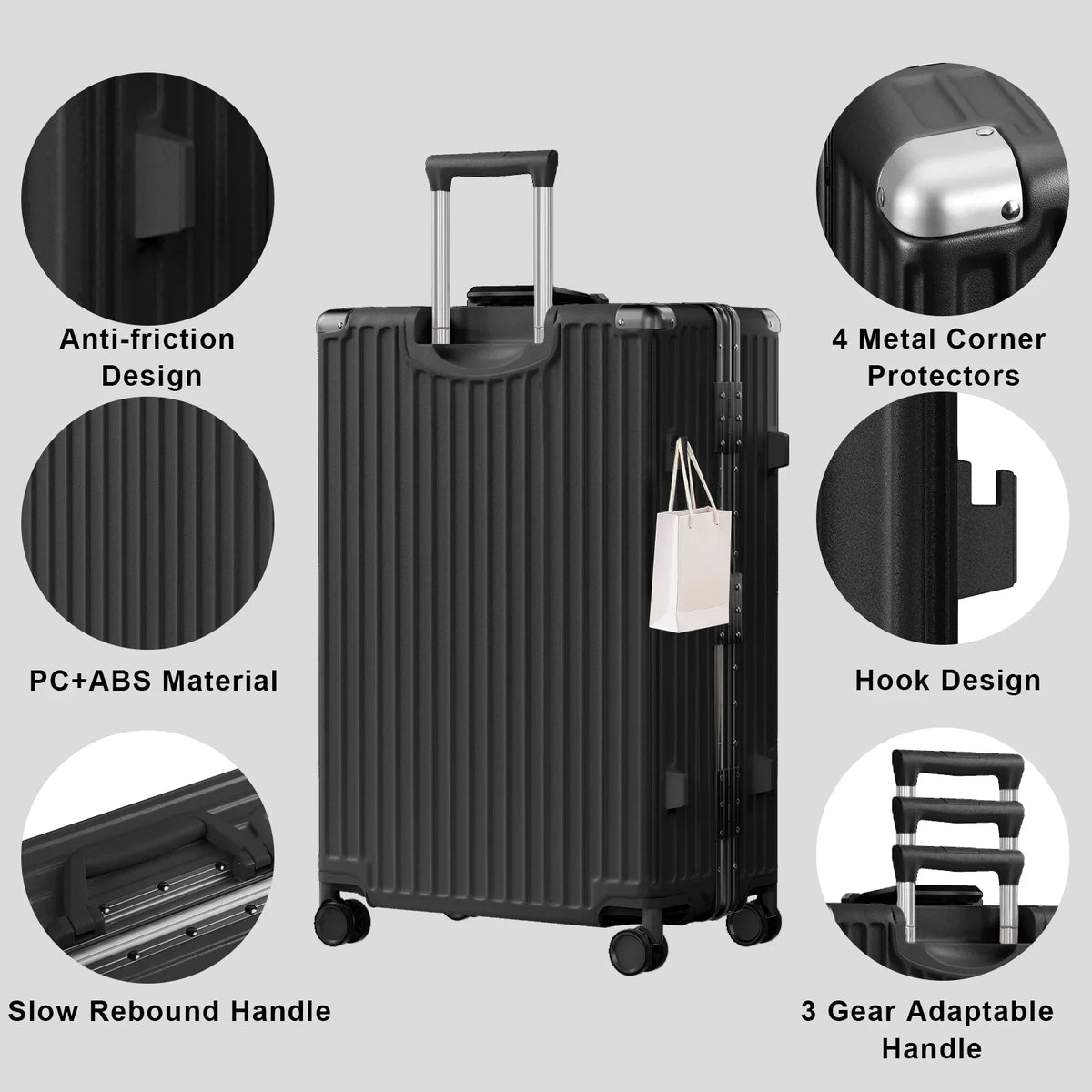 Luggage Aluminium Frame PC ABS Hardshell Suitcase with Spinner Wheels TSA Lock Zipperless Luggage 28 inch Silver