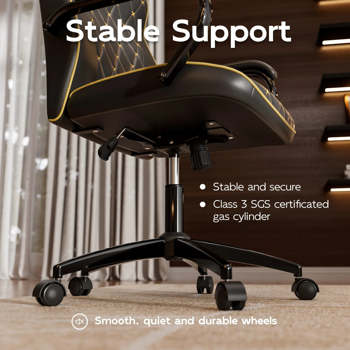 Ninecer White and Gold Office Chair with Soft Leather Embroidery, Mid Back Vintage Swivel Executive Desk Chair with Wheels and Padded Arms, Adjustable Height
