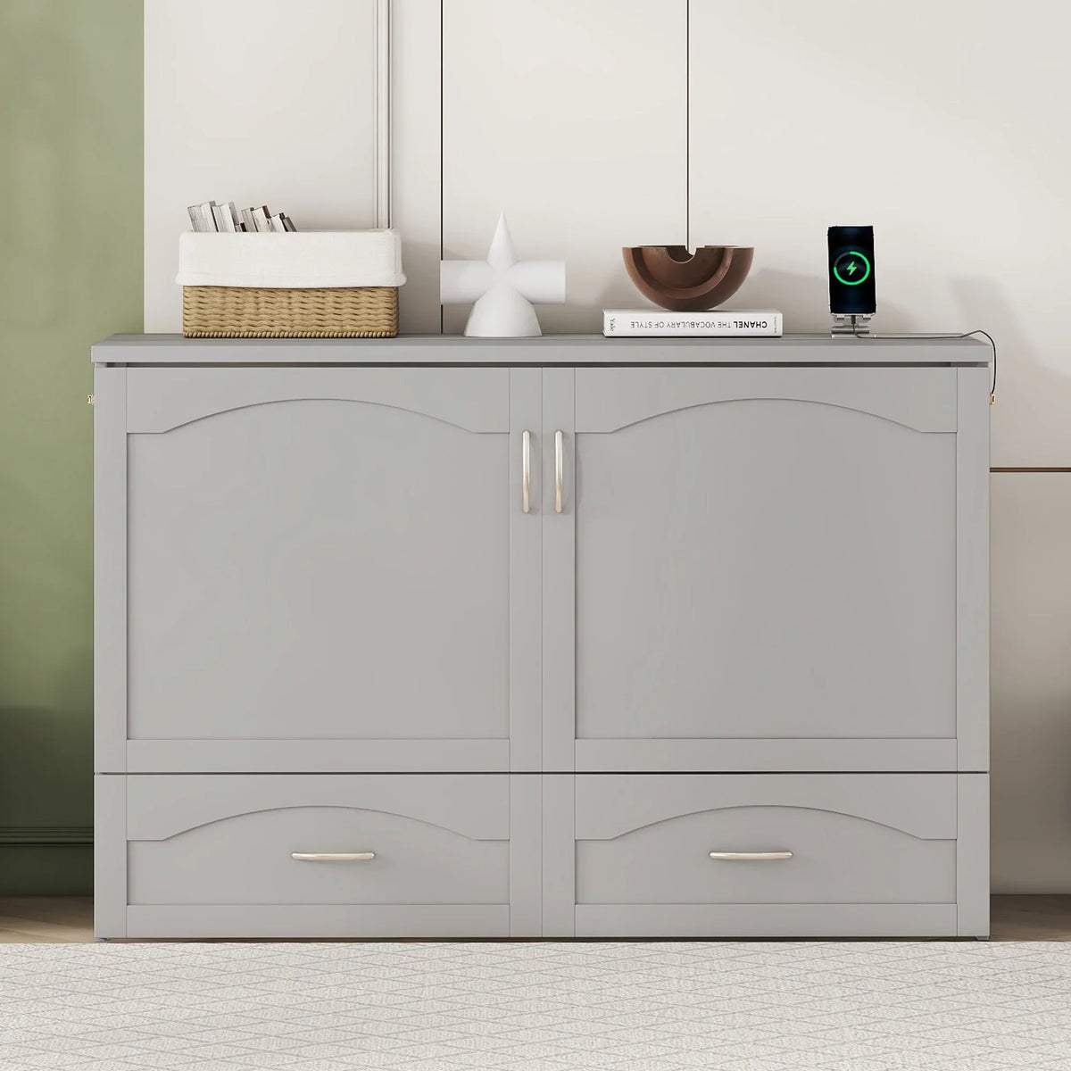 Harper & Bright Designs Full Size Murphy Bed with Shelves, Foldable Wall Bedframe w/Flexible Slats Support, Space-Saving Design, Can Be Folded Into Cabinet, White