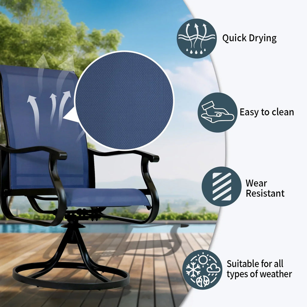 Patio Swivel Chairs Set of 2, Outdoor High Back Rocker Dining Chairs with All-Weather Textilene Mesh and Metal Frame, Comfortable Swivel Chairs for Patio, Garden, Deck, and Backyard (Beige)
