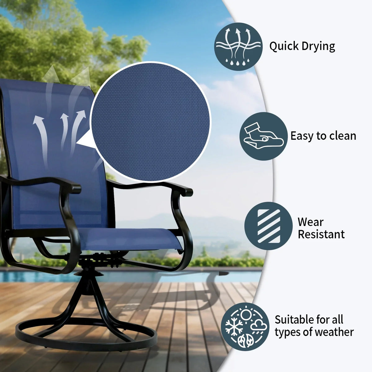 Patio Swivel Chairs Set of 2, Outdoor High Back Rocker Dining Chairs with All-Weather Textilene Mesh and Metal Frame, Comfortable Swivel Chairs for Patio, Garden, Deck, and Backyard (Beige)