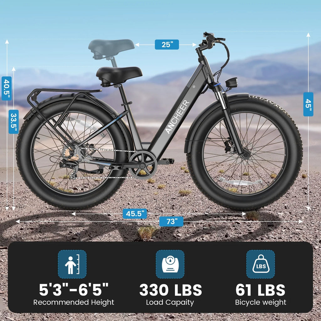ANCHEER Electric Bike for Adults, 750W Ebike, 28MPH 60Miles Electric Mountain Bike, 26" Fat Tire Electric Bicycle with 48V 15AH Battery, Rear Rack, Lockable Suspension Fork,7 Speed, UL2849