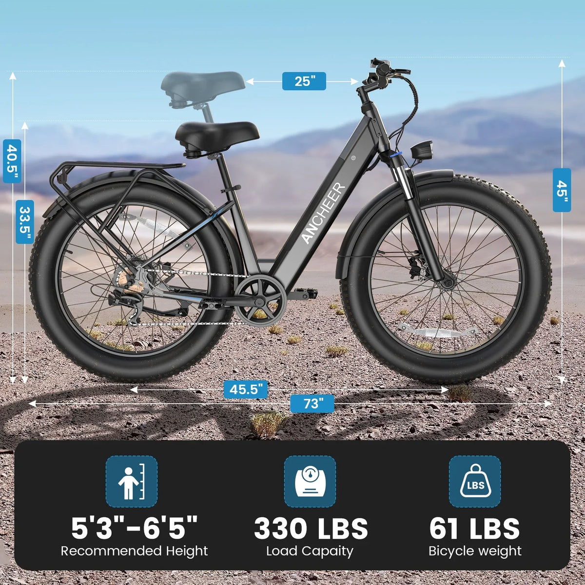 ANCHEER Electric Bike for Adults, 750W Ebike, 28MPH 60Miles Electric Mountain Bike, 26" Fat Tire Electric Bicycle with 48V 15AH Battery, Rear Rack, Lockable Suspension Fork,7 Speed, UL2849