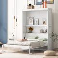 Harper & Bright Designs Full Size Murphy Bed with Shelves, Foldable Wall Bedframe w/Flexible Slats Support, Space-Saving Design, Can Be Folded Into Cabinet, White