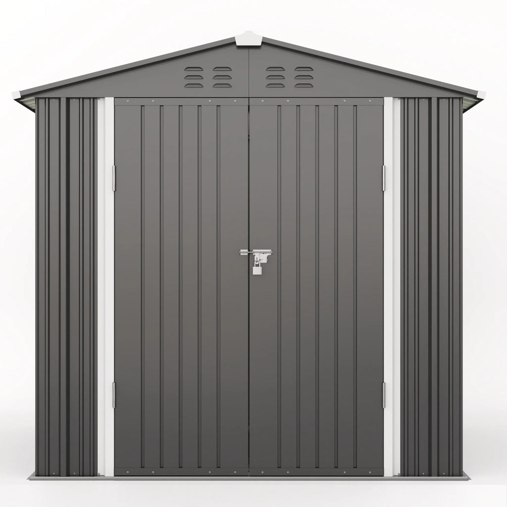 6x4FT Metal Outdoor Storage Shed, Garden Tool Shed with Lockable Doors & Slooping Roof for Backyard,Patio,Dark Grey