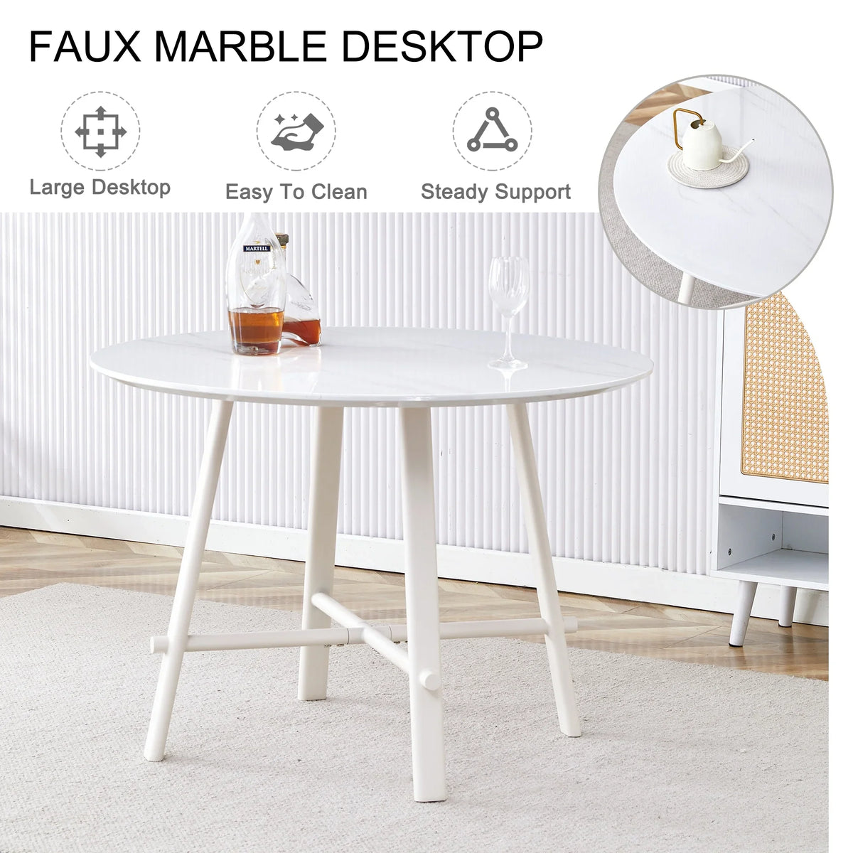 PORKISS Round Dining Table for 4 People, Wood Kitchen Dining Table with Metal Legs, Modern Dining Room Tables for Kitchen Living Room, White #2