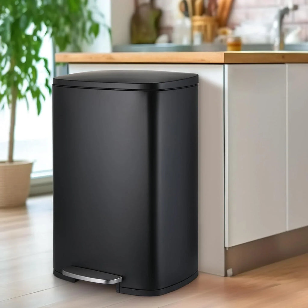 Arlopu Step Trash Can Combo Set, 13.2 Gallon & 1.3 Gallon, Stainless Steel Garbage Bin with Foot Pedal for Kitchen, Home, Office, Soft-Close Lid