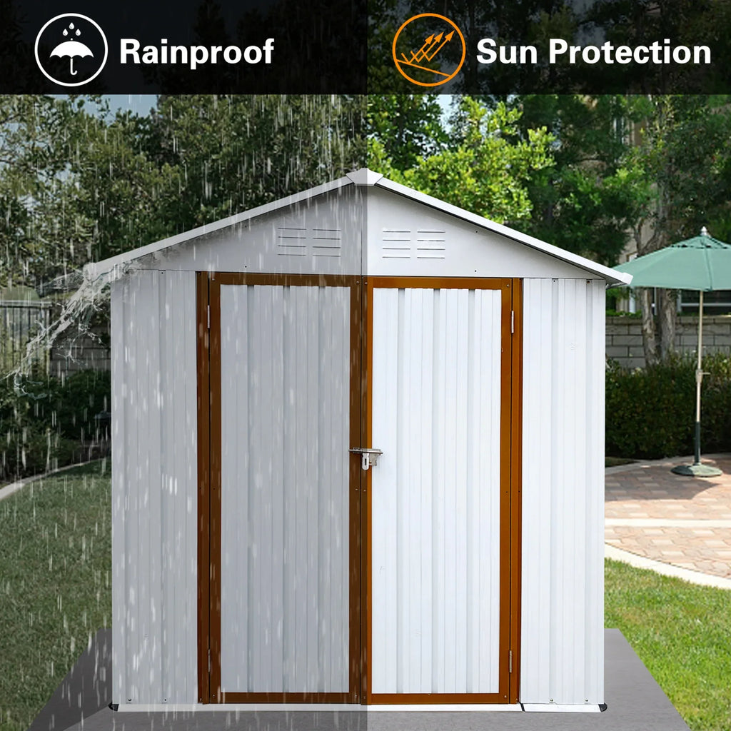 5"4 FT Outdoor Storage shed, Metal Shed with Sloping Roof and Lockable Door, Tool Shed for Bike, Toys, Backyard, Garden, Patio, White