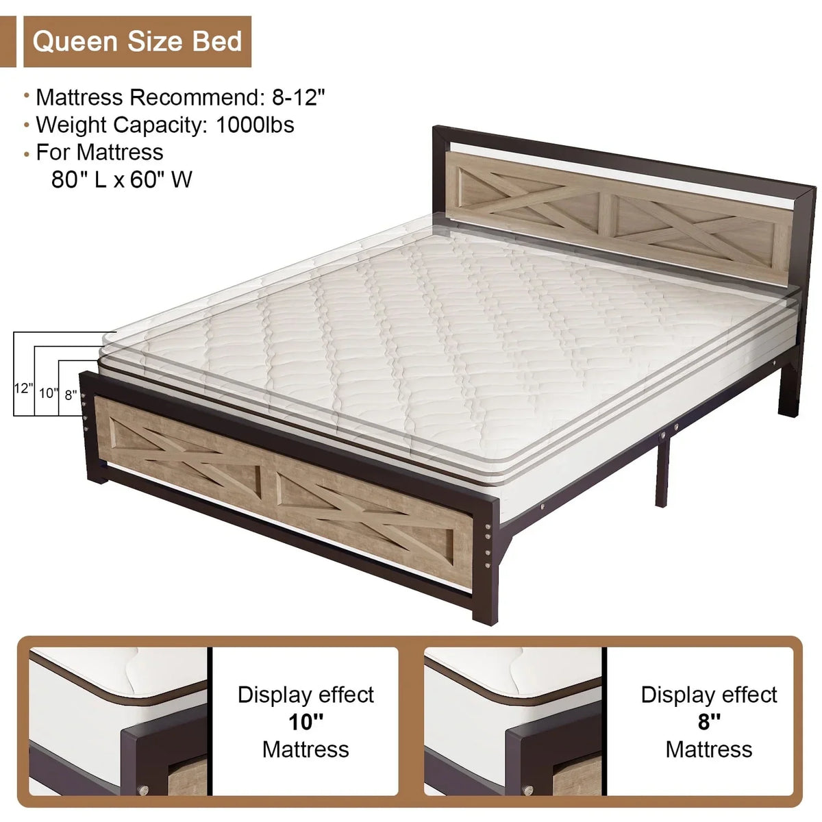Behost Twin Bed Frame with Headboard and Underbed Storage, Metal Wood Platform Bed Frame Twin, No Box Spring Needed