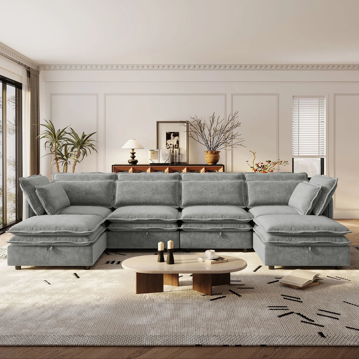 Harper & Bright Designs Modern Modular Corner Sofa Sectional with 2 Storage Ottomans, Free Combination L-Shaped Couch Set with Double-Layer Cushion for Living Room, Dark Blue