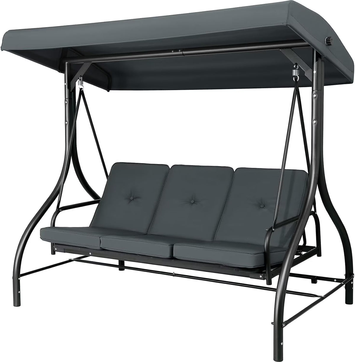 Pirecart 3 Person Patio Porch Swing Outdoor Converting Swing Glider Hammock with Adjustable Canopy, Cushions, Red