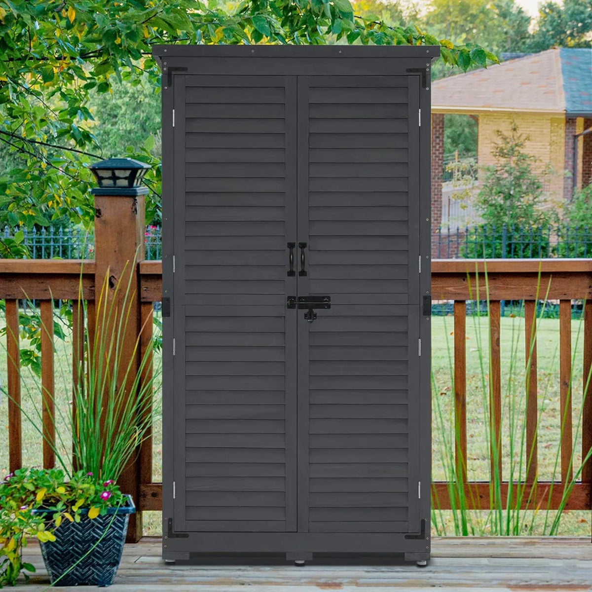 MCombo Tall Garden 1.52 x 2.85 ft. Wood Storage Shed, Brown
