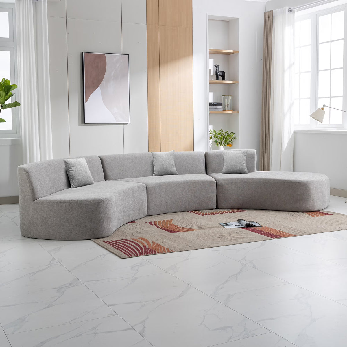 Harper & Bright Designs Modern Curved Floor Sofa Set, Modular Sectional Sponge Couch for Living Room, 2 PC Free Combination No Assembly Foam-Filled Sofa, Beige