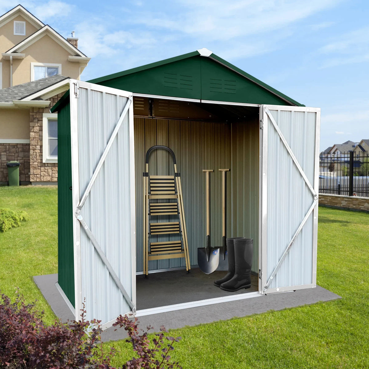 Outdoor Storage Garden Sheds 6FTx4FT Apex Roof Lockable Doors for Backyard White+Yellow
