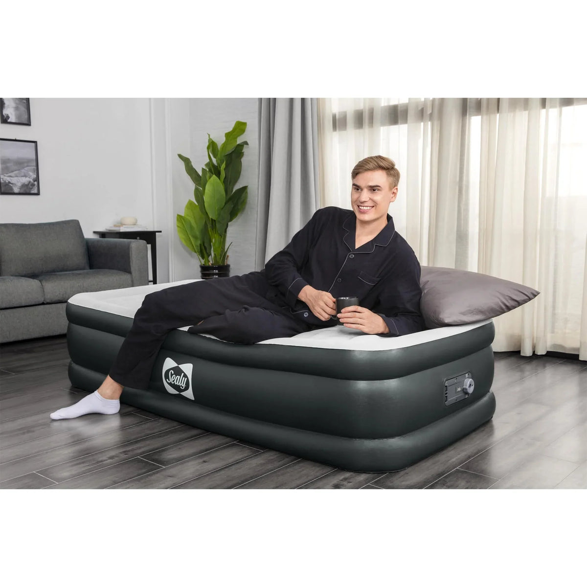 Tritech 18" Inflatable Air Mattress Bed with Built-in Pump, Storage Bag, and Repair Patch, for Indoor and Outdoor Use, Twin