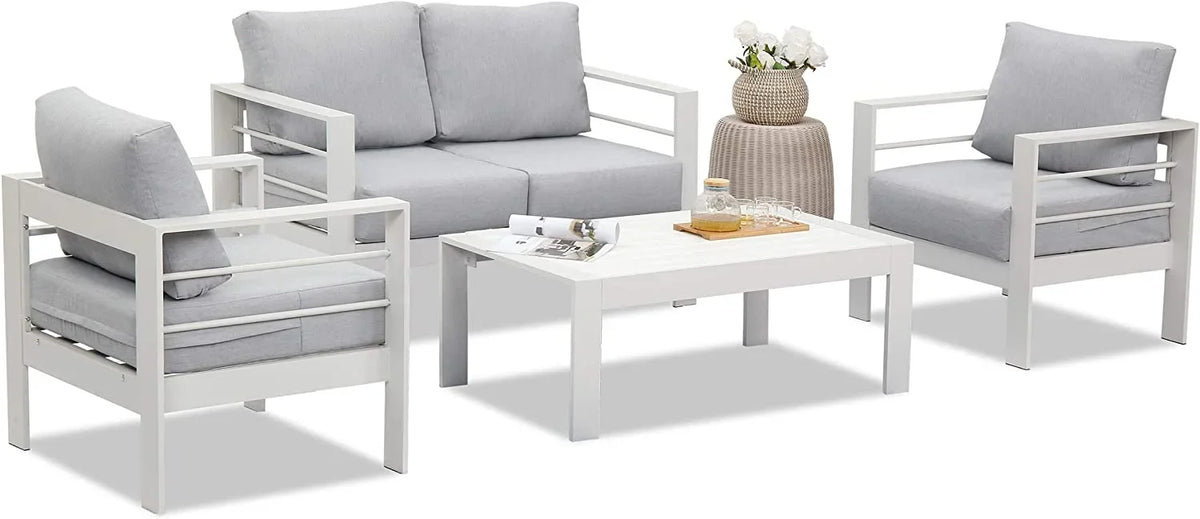 Superjoe Outdoor 3 Seats Patio Aluminum Sofa Furniture, Couch Gray Metal Chair with Cushions, Dark Grey