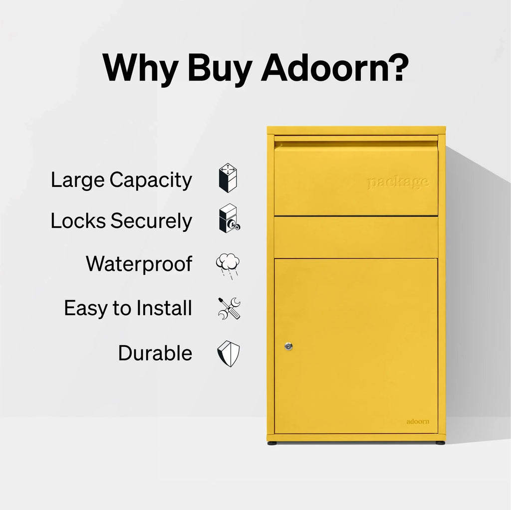 Adoorn Package Delivery Boxes for Outside, Large 36 x 20.5 x 15 (HxWxD) Security Package Box, Free Standing Anti-Theft Parcel Drop Box - Black