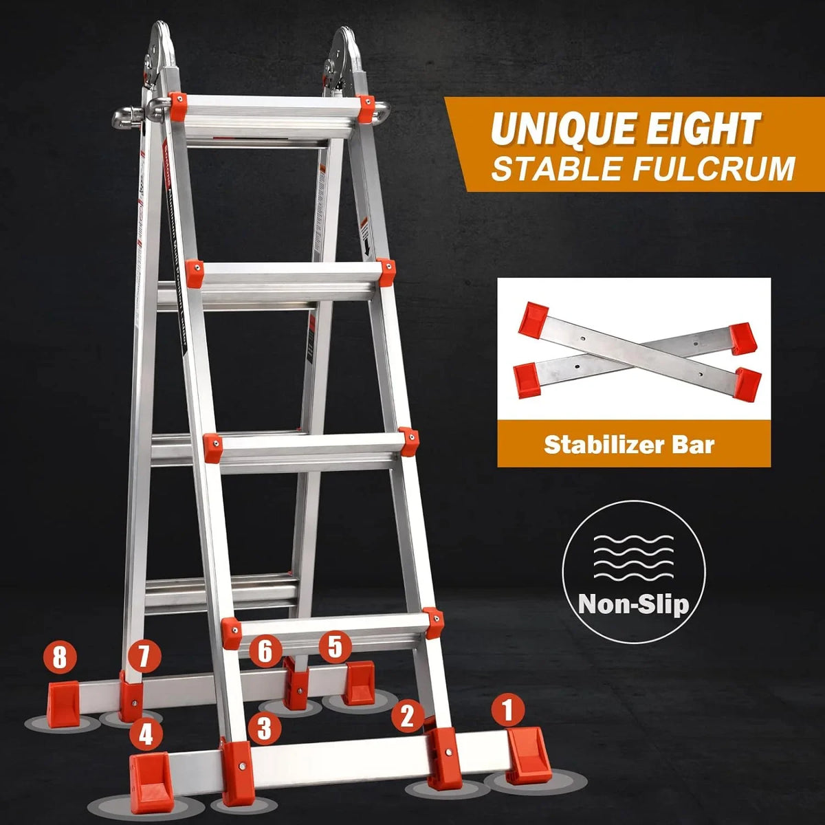 HBTower Ladder, A Frame 4 Step Extension Ladder, 14 Ft Multi Position Ladder with Removable Tool Tray and Stabilizer Bar, 330 lbs Capacity Telescoping Ladder for Household and Outdoor Work