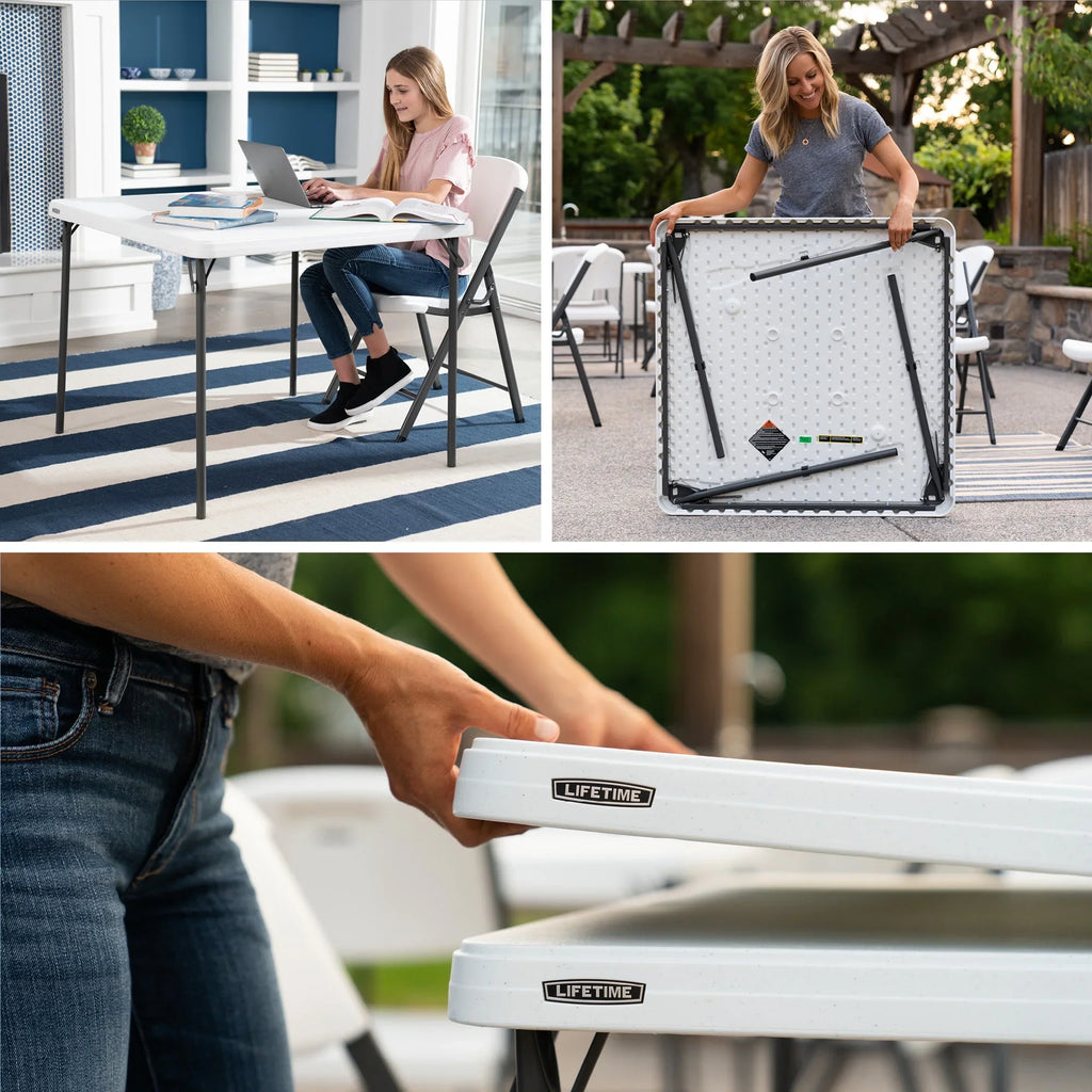 Lifetime 37 inch Square Folding Table, Indoor/Outdoor Commercial Grade, White Granite (80783)