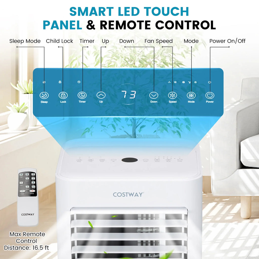 Costway 5000 BTU (8000 BTU ASHRAE) Portable Air Conditioner 4-in-1 AC Unit with Cool Fan Dehum Sleep Mode