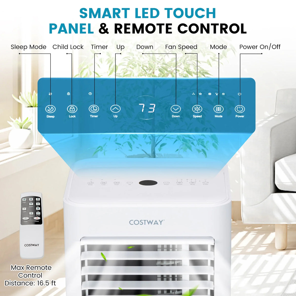 Costway 5000 BTU (8000 BTU ASHRAE) Portable Air Conditioner 4-in-1 AC Unit with Cool Fan Dehum Sleep Mode