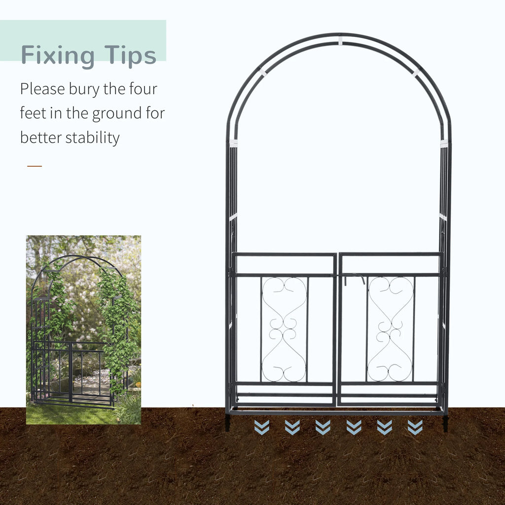 CoSoTower 81" Metal Garden Arbor with Double Doors, Locking Gate, Climbing Vine Frame with Heart Motifs, Arch for Wedding, Bridal Party Decoration, Grey
