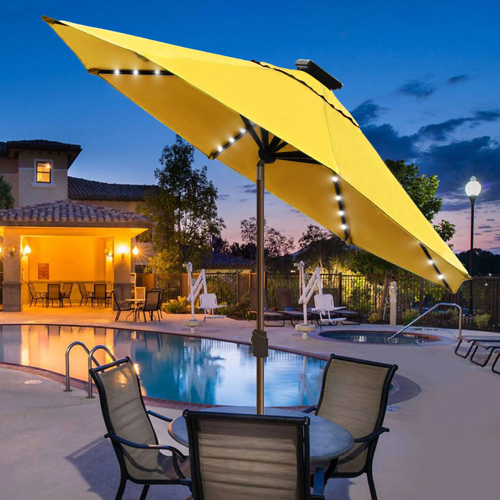 EliteShade Sunbrella Solar Umbrellas 9ft Market Umbrella with 80 LED Lights Patio Umbrellas Outdoor Table Umbrella with Ventilation and 5 Years Non-Fading Top,Ruby