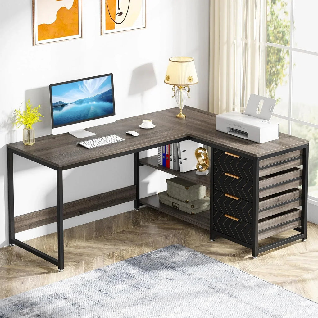Tribesigns 59" L-Shaped Office Desk, Modern Reversible Computer Study Desk for Home Office, White