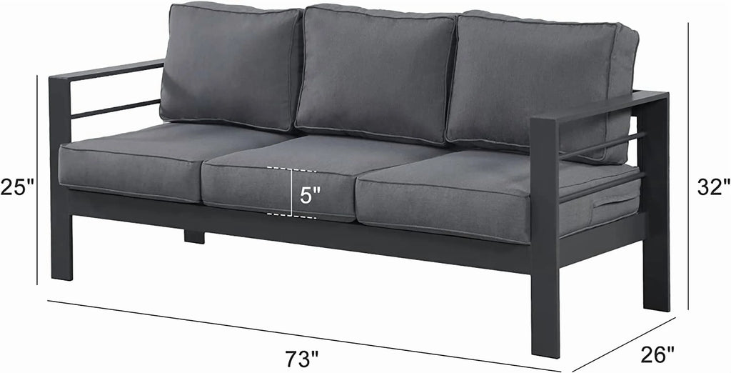 Superjoe Outdoor 3 Seats Patio Aluminum Sofa Furniture, Couch Gray Metal Chair with Cushions, Dark Grey