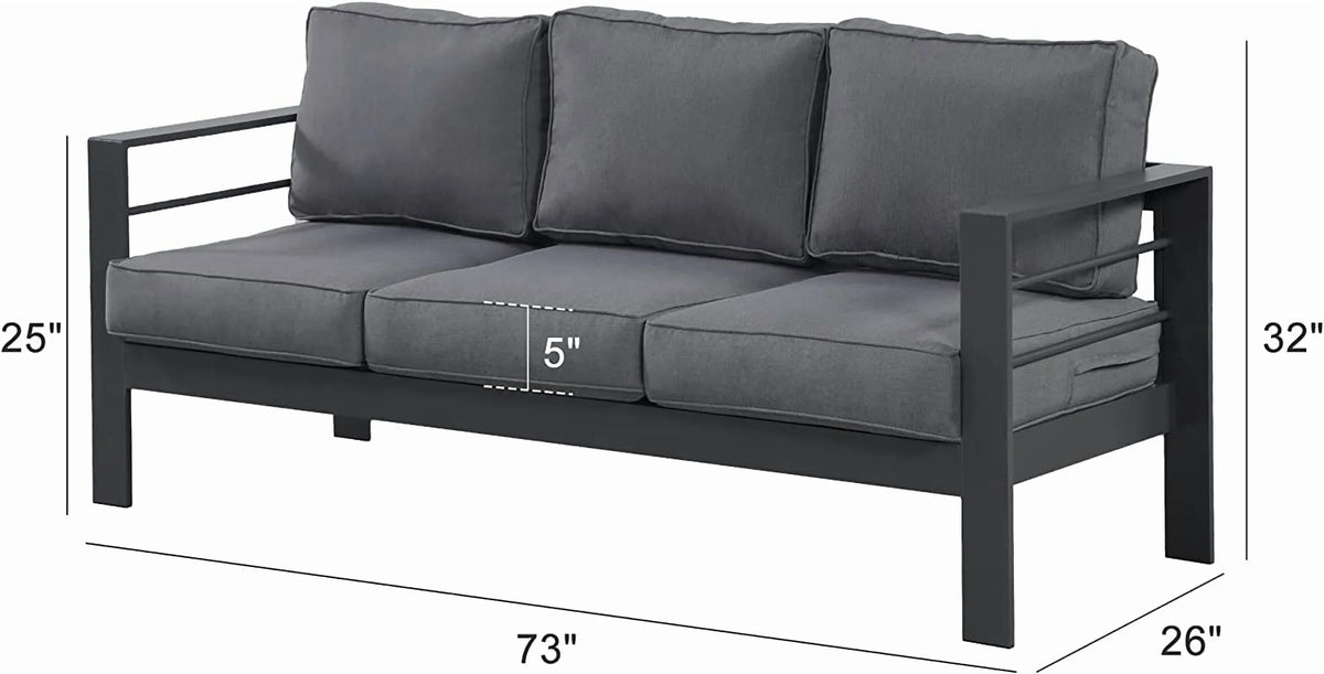 Superjoe Outdoor 3 Seats Patio Aluminum Sofa Furniture, Couch Gray Metal Chair with Cushions, Dark Grey