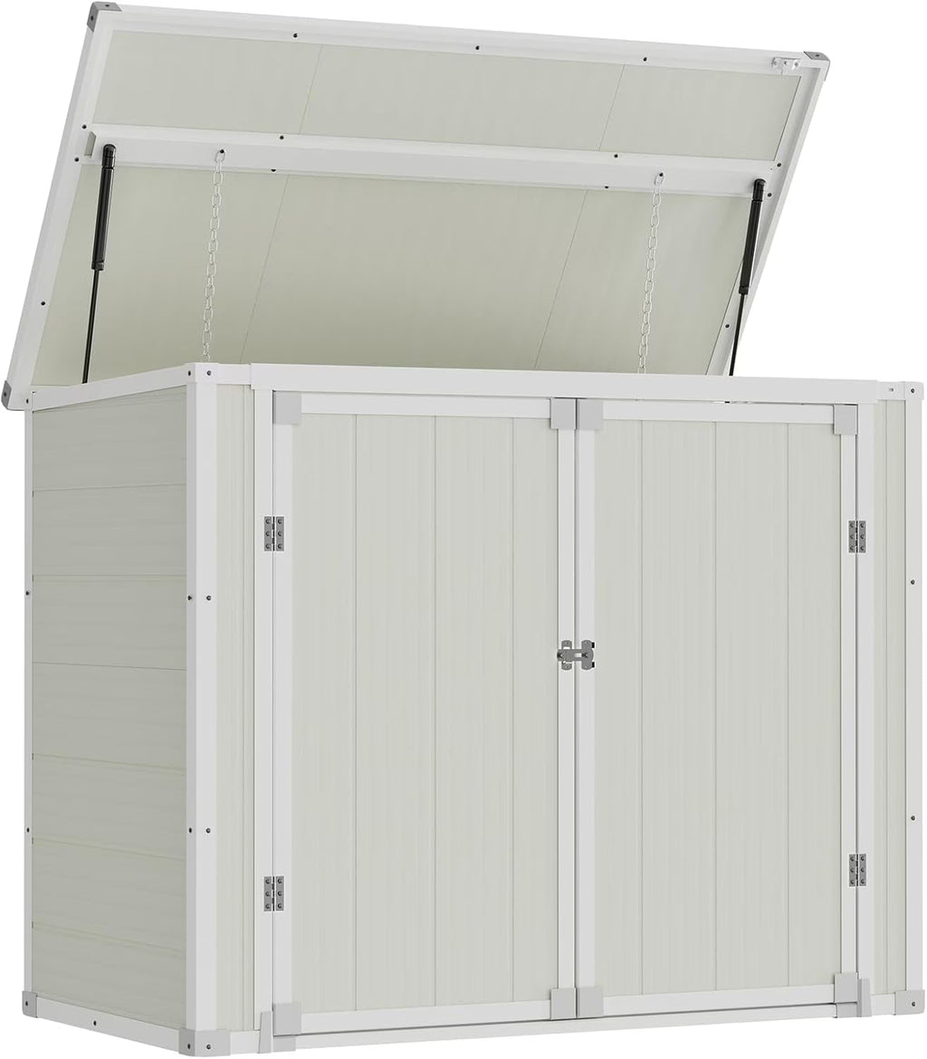 ELPOSUN Outdoor Storage Shed 6x4.5 ft, Resin Outside Sheds & Outdoor Storage Plastic for Trash Can, Bike, Lawnmower, Generator, Tool Shed with Lockable Door for Backyard, Lawn, Patio, Grey & White