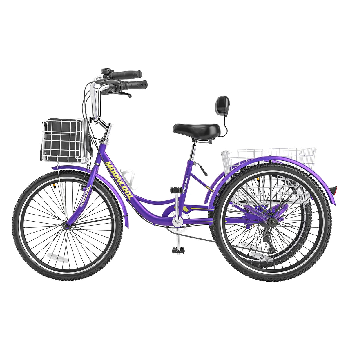 MOONCOOL Adult Tricycles with Rear Basket & Inflator, 24 26 inch 7 Speed 3 Wheel Bikes, Three-Wheeled Bicycles Adult Trike with Backrest for Seniors, Women, Men