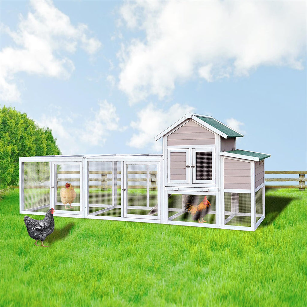 Pefilos 112" Large Rabbit Hutch Outdoor Wood Chicken Coop, Hen House with Nest Box, Wire Fence Poultry Cage, Orange