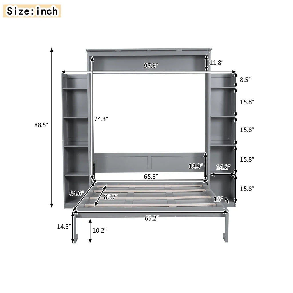 Harper & Bright Designs Full Size Murphy Bed with Shelves, Foldable Wall Bedframe w/Flexible Slats Support, Space-Saving Design, Can Be Folded Into Cabinet, White