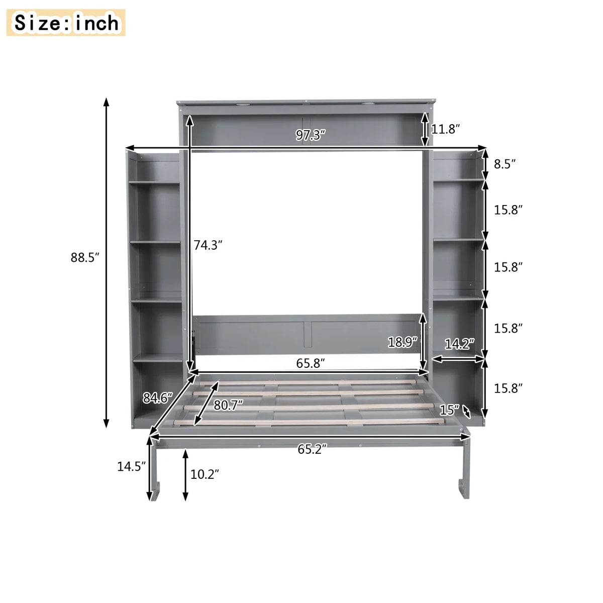 Harper & Bright Designs Full Size Murphy Bed with Shelves, Foldable Wall Bedframe w/Flexible Slats Support, Space-Saving Design, Can Be Folded Into Cabinet, White