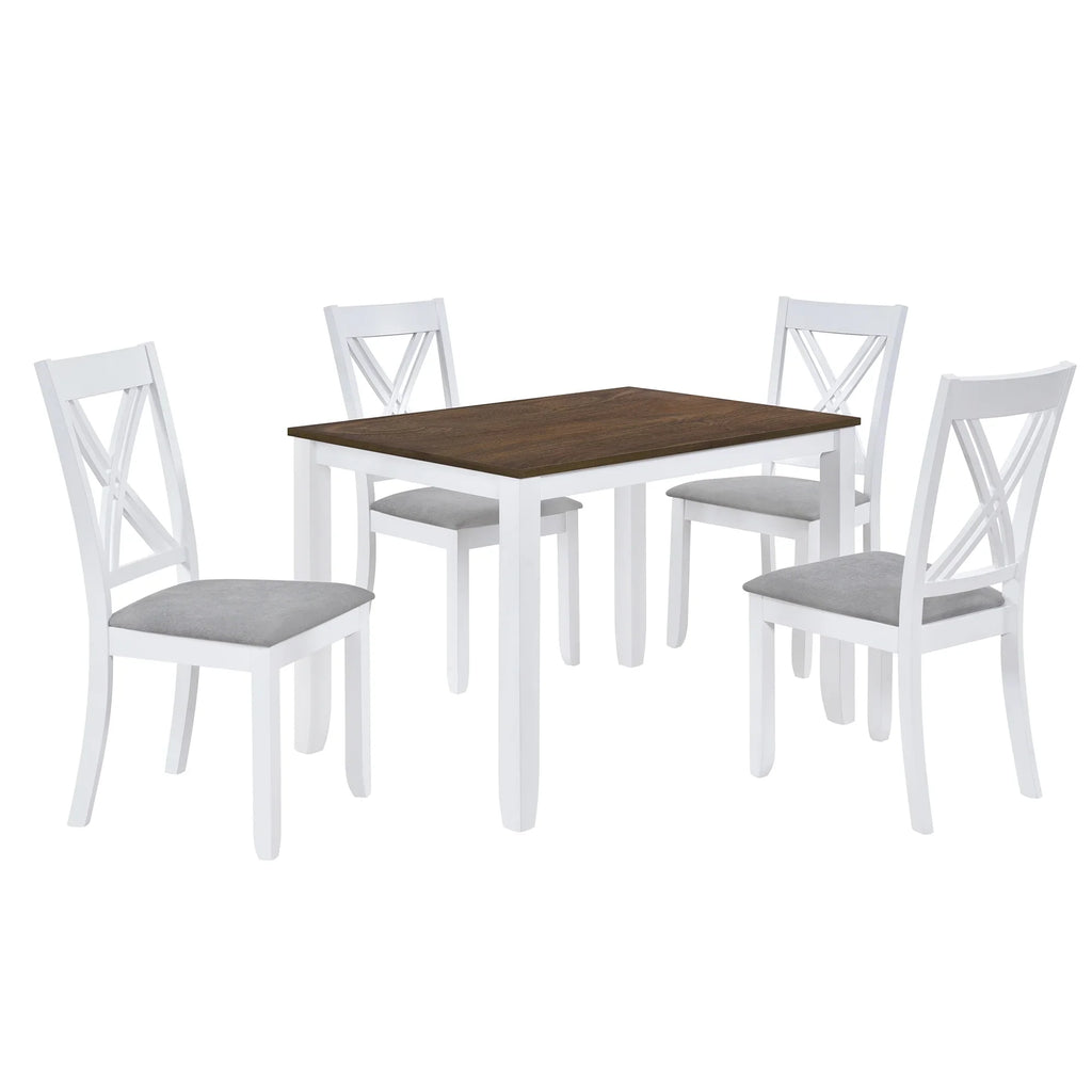 Seizeen Solid Wood Kitchen Table and Chairs, Dining Room Table Set for 4 with Gray Upholstered Chairs, Wood Grain Table Heavy-Duty Frame, Rustic Minimalist Style Breakfast Nook Set