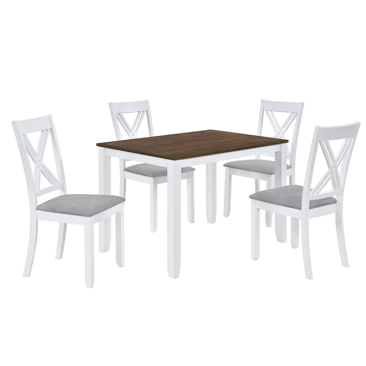 Seizeen Solid Wood Kitchen Table and Chairs, Dining Room Table Set for 4 with Gray Upholstered Chairs, Wood Grain Table Heavy-Duty Frame, Rustic Minimalist Style Breakfast Nook Set